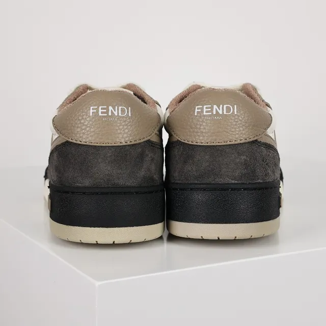 Fendi First Beige Black Layered Mixed-Material Upper Oversized FF Logo Lifestyle Sneakers 7