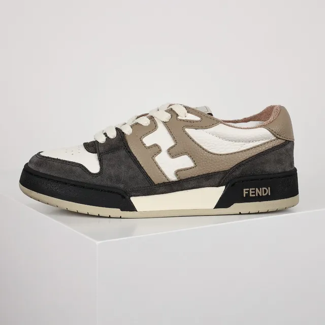 Fendi First Beige Black Layered Mixed-Material Upper Oversized FF Logo Lifestyle Sneakers 8