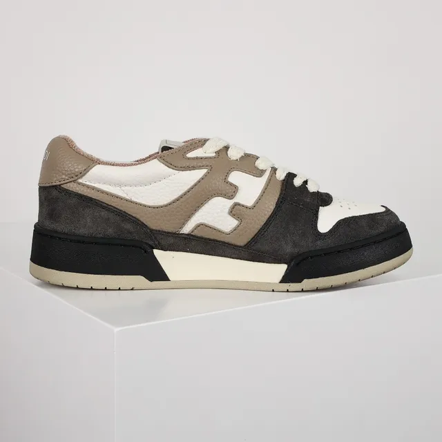 Fendi First Beige Black Layered Mixed-Material Upper Oversized FF Logo Lifestyle Sneakers 9