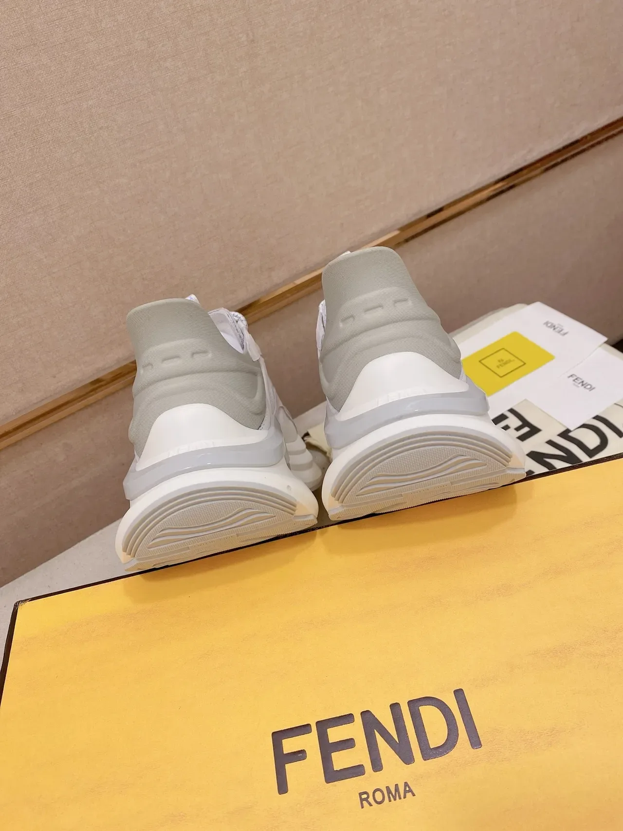 Fendi First Beige Gray Sole Layered Synthetic-Mesh Upper Chunky Sneakers 3