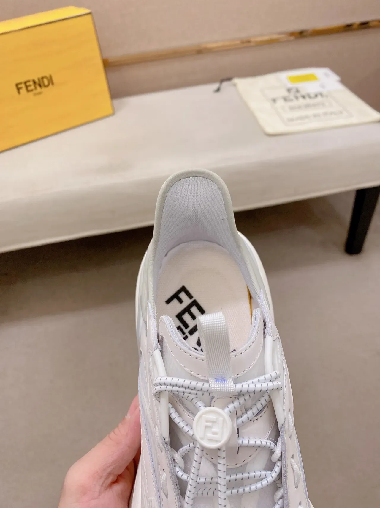 Fendi First Beige Gray Sole Layered Synthetic-Mesh Upper Chunky Sneakers 4