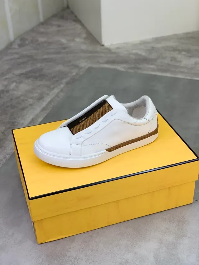 Fendi First Slip-On White Brown Striped Lifestyle Sneakers 4