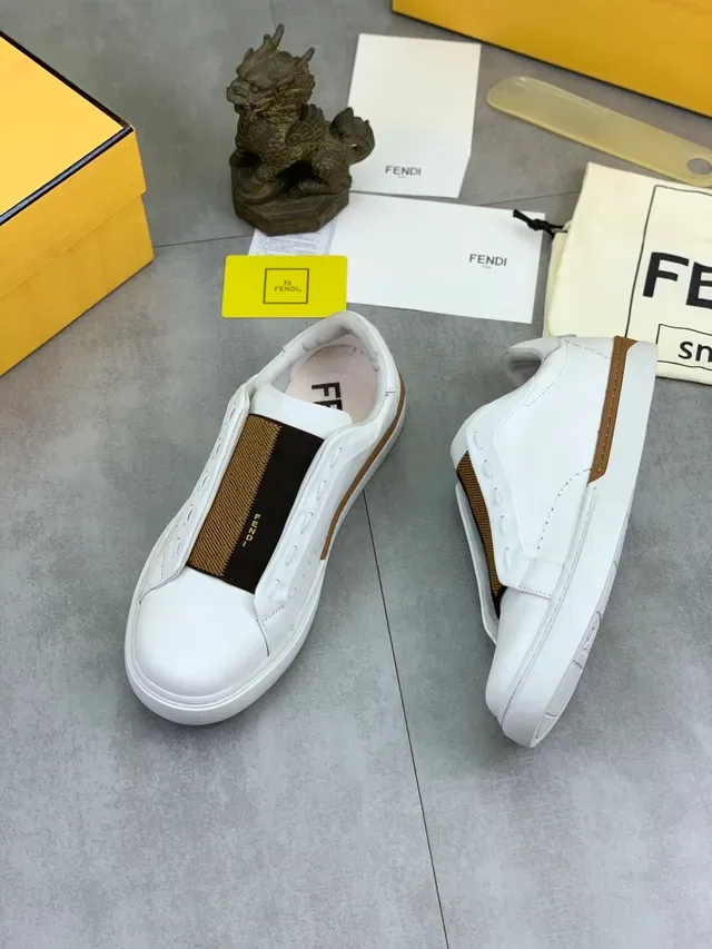 Fendi First Slip-On White Brown Striped Lifestyle Sneakers 5