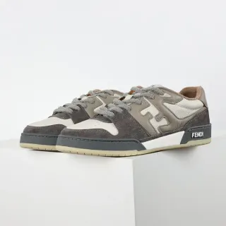 Fendi 灰色米色 层叠麂皮和皮革鞋面 几何侧面板图案 生活方式运动鞋