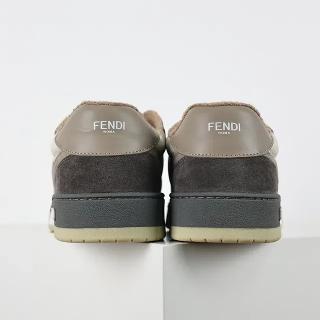 Fendi Cinza Bege Ante e Couro em Camada Superior Motivo Geométrico Painel Lateral Tênis Lifestyle 8