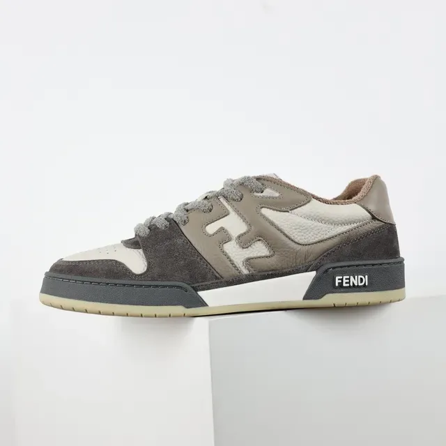Fendi Cinza Bege Ante e Couro em Camada Superior Motivo Geométrico Painel Lateral Tênis Lifestyle 9