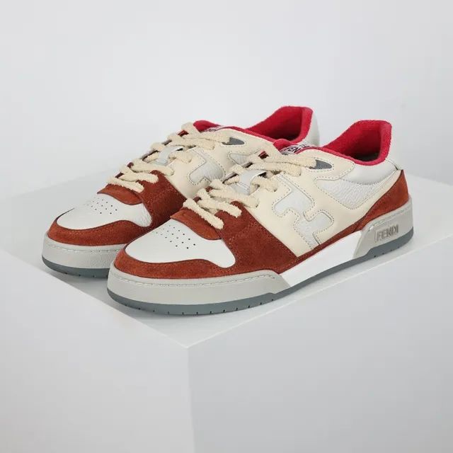 Zapatillas Lifestyle Fendi Rojo Beige Ante y Cuero Layered Abstract Overlay Inspirado en FF Lifestyle Sneakers 2