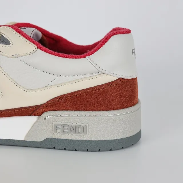 Zapatillas Lifestyle Fendi Rojo Beige Ante y Cuero Layered Abstract Overlay Inspirado en FF Lifestyle Sneakers 4