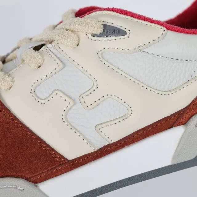 Zapatillas Lifestyle Fendi Rojo Beige Ante y Cuero Layered Abstract Overlay Inspirado en FF Lifestyle Sneakers 6