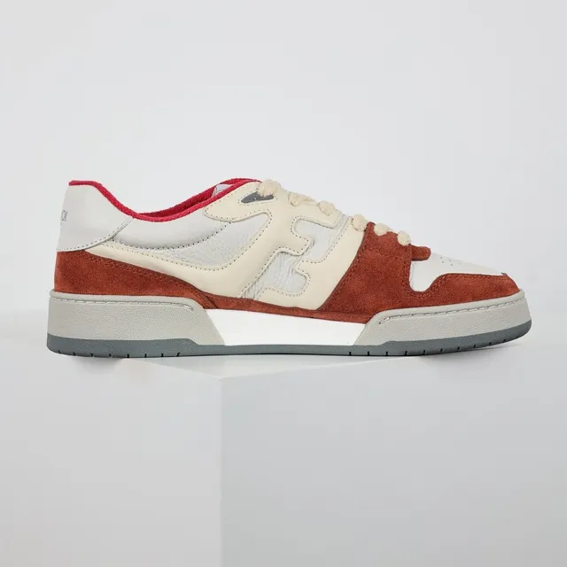 Zapatillas Lifestyle Fendi Rojo Beige Ante y Cuero Layered Abstract Overlay Inspirado en FF Lifestyle Sneakers 7