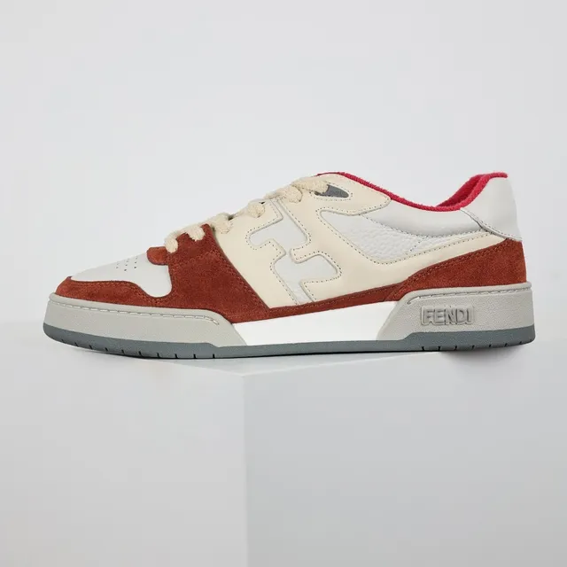 Zapatillas Lifestyle Fendi Rojo Beige Ante y Cuero Layered Abstract Overlay Inspirado en FF Lifestyle Sneakers 9