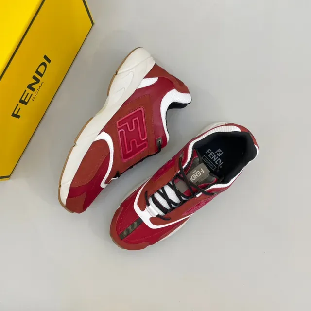 Fendi 红白 无带 踩脚 超大 FF 标志 生活方式运动鞋 7
