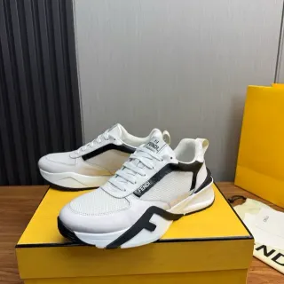 Fendi 白色黑色厚底平台网布和皮革鞋面生活方式运动鞋