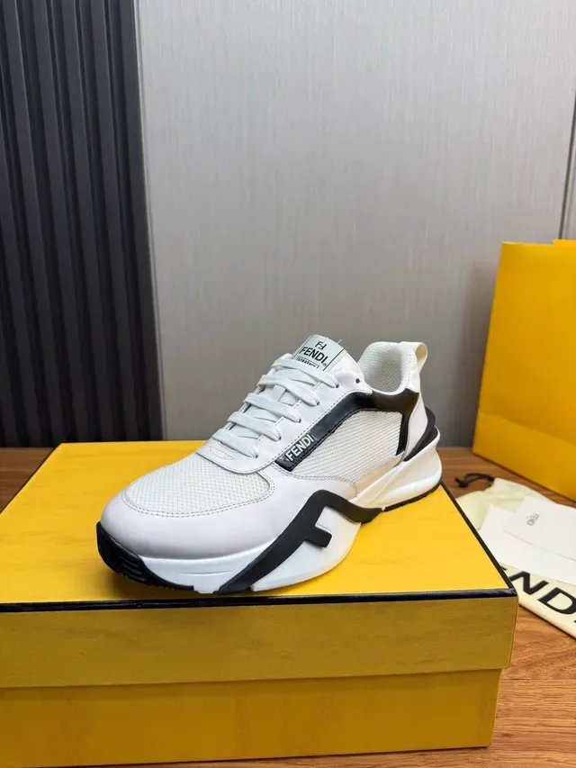 Fendi White Black Chunky Platform Sole Mesh And Leather Upper Lifestyle Sneakers 3