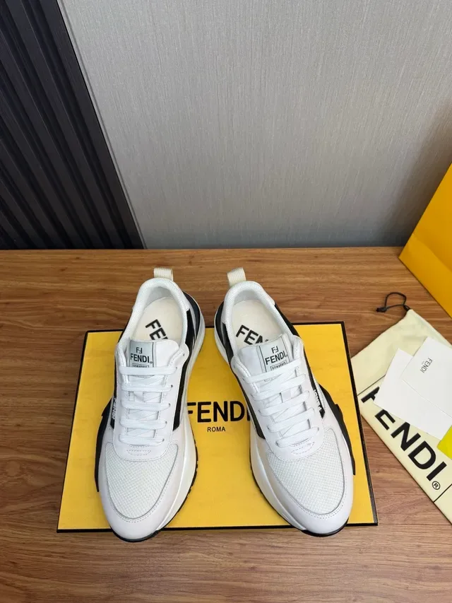 Fendi White Black Chunky Platform Sole Mesh And Leather Upper Lifestyle Sneakers 4