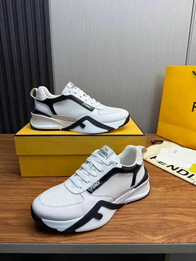 Fendi White Black Chunky Platform Sole Mesh And Leather Upper Lifestyle Sneakers 5