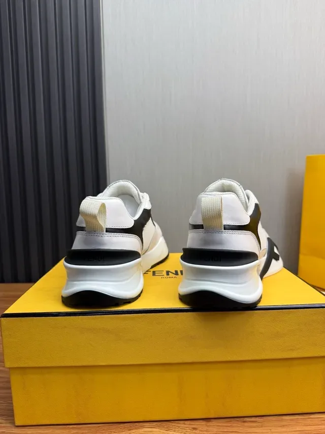 Fendi White Black Chunky Platform Sole Mesh And Leather Upper Lifestyle Sneakers 6