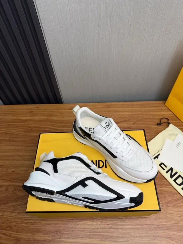 Fendi White Black Chunky Platform Sole Mesh And Leather Upper Lifestyle Sneakers 7