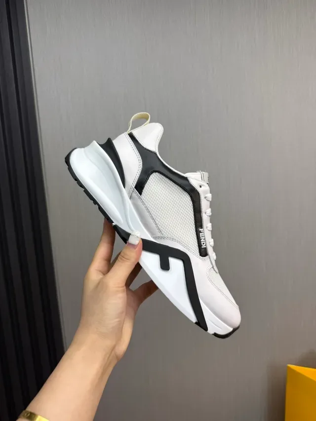 Fendi White Black Chunky Platform Sole Mesh And Leather Upper Lifestyle Sneakers 8