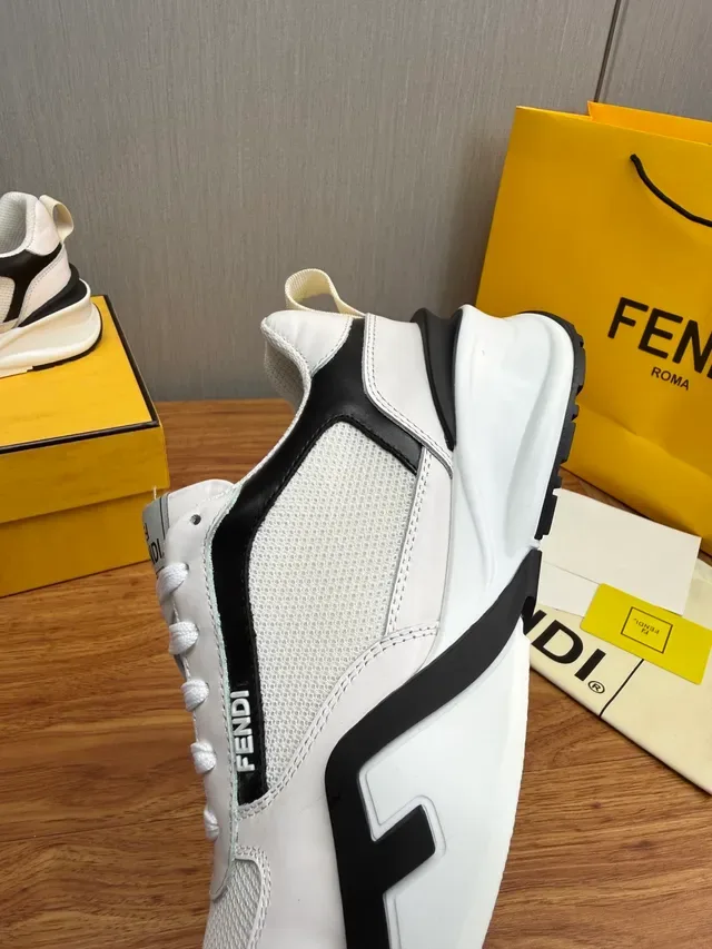 Fendi White Black Chunky Platform Sole Mesh And Leather Upper Lifestyle Sneakers 9