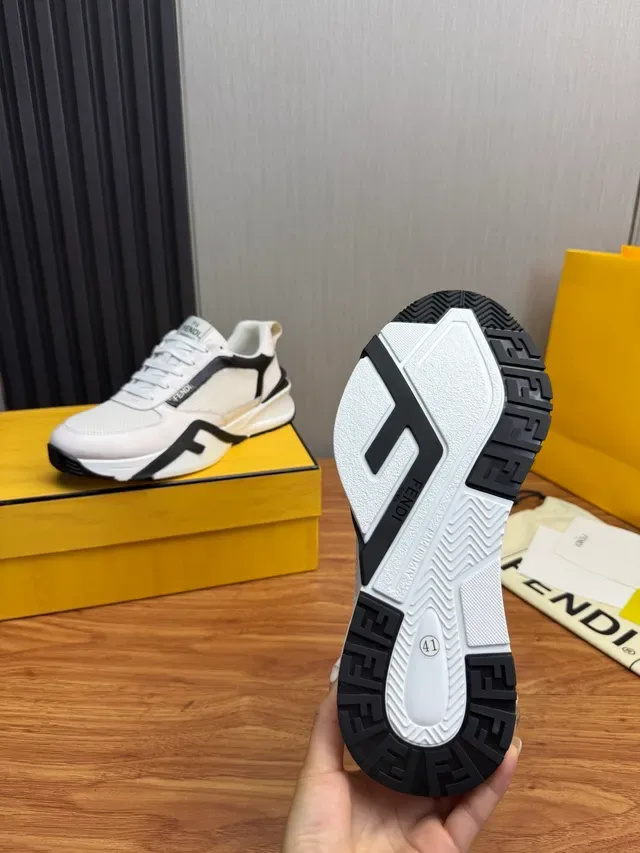 Fendi White Black Chunky Platform Sole Mesh And Leather Upper Lifestyle Sneakers 10