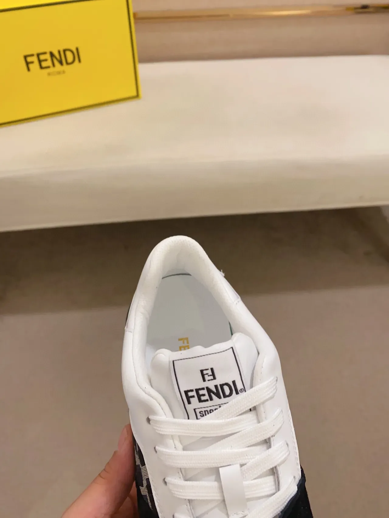 Fendi White Black Monogram-Paneled Asymmetrical Layered Upper Lifestyle Sneakers 6