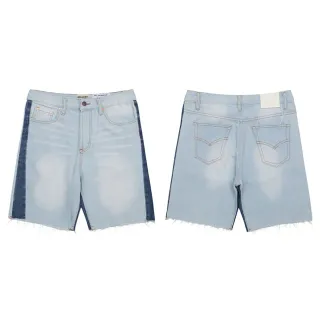 Gallery Dept Light Wash Denim Contrast-Side Panel Raw Hem Shorts
