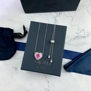 APM Monaco Collier en argent pendentif en forme de cœur rose pavé-set de diamants
