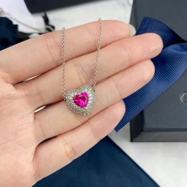 apm Monaco Silver Pink Heart-Shaped Pendant Pavé-Set Diamonds Necklace 5