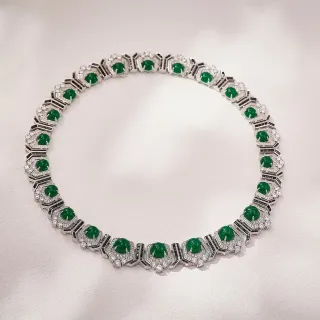 Collier Style Art Déco Géométrique Diamants Vert et Noir