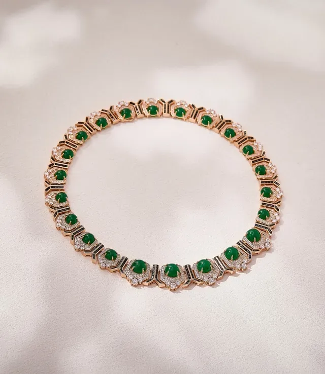 Art Deco-Style Geometric Green and Black Diamond Necklace 2