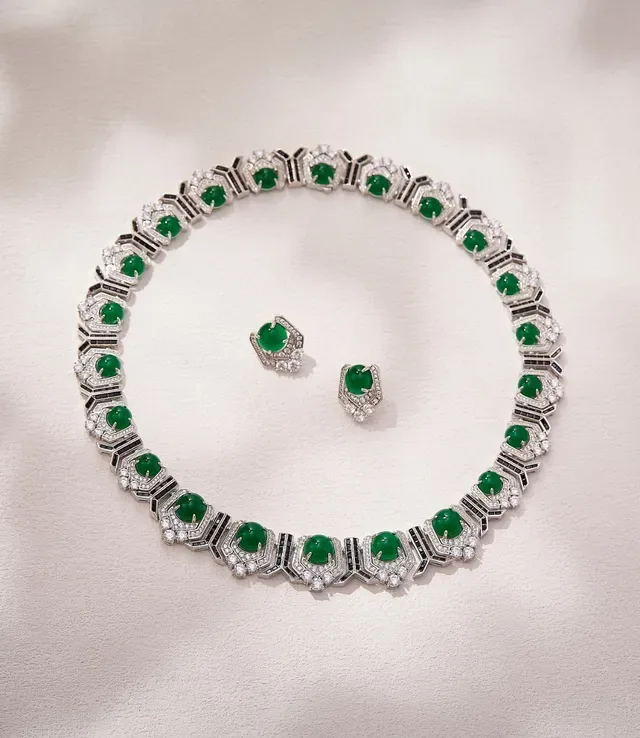 Art Deco-Style Geometric Green and Black Diamond Necklace 3