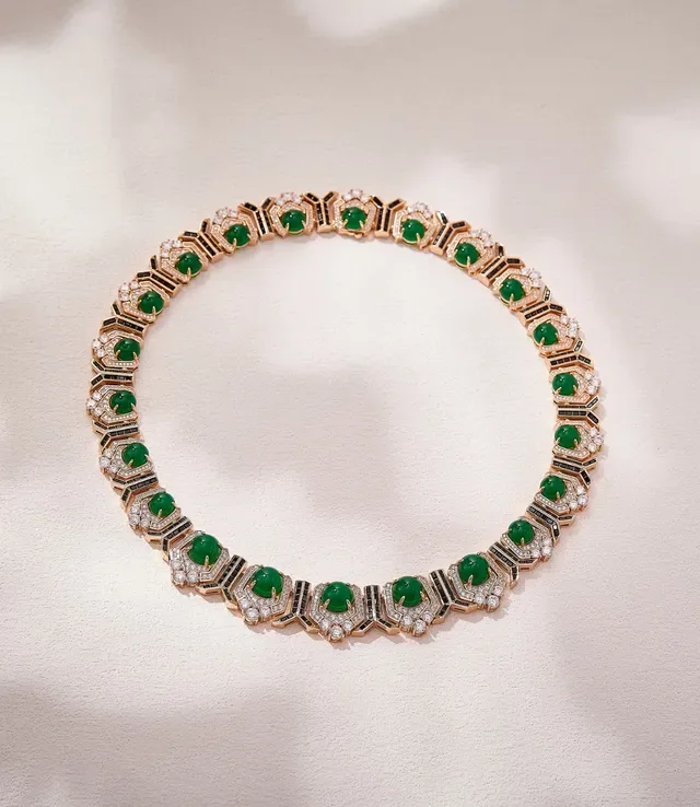 Art Deco-Style Geometric Green and Black Diamond Necklace 8