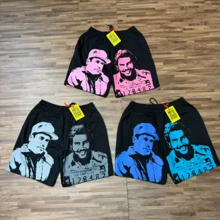 ASAALI JEAN COMPANY بنطال قصير مطبوع جرافيكي بحزام مرن
