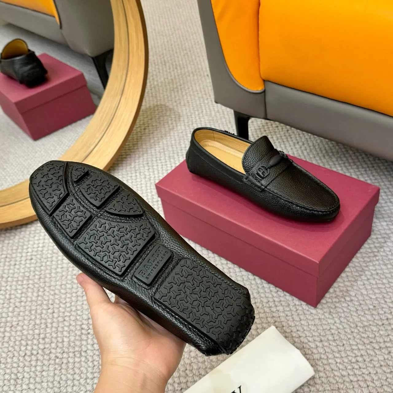 Bally Black Pebbled Leather Horsebit Loafer 7