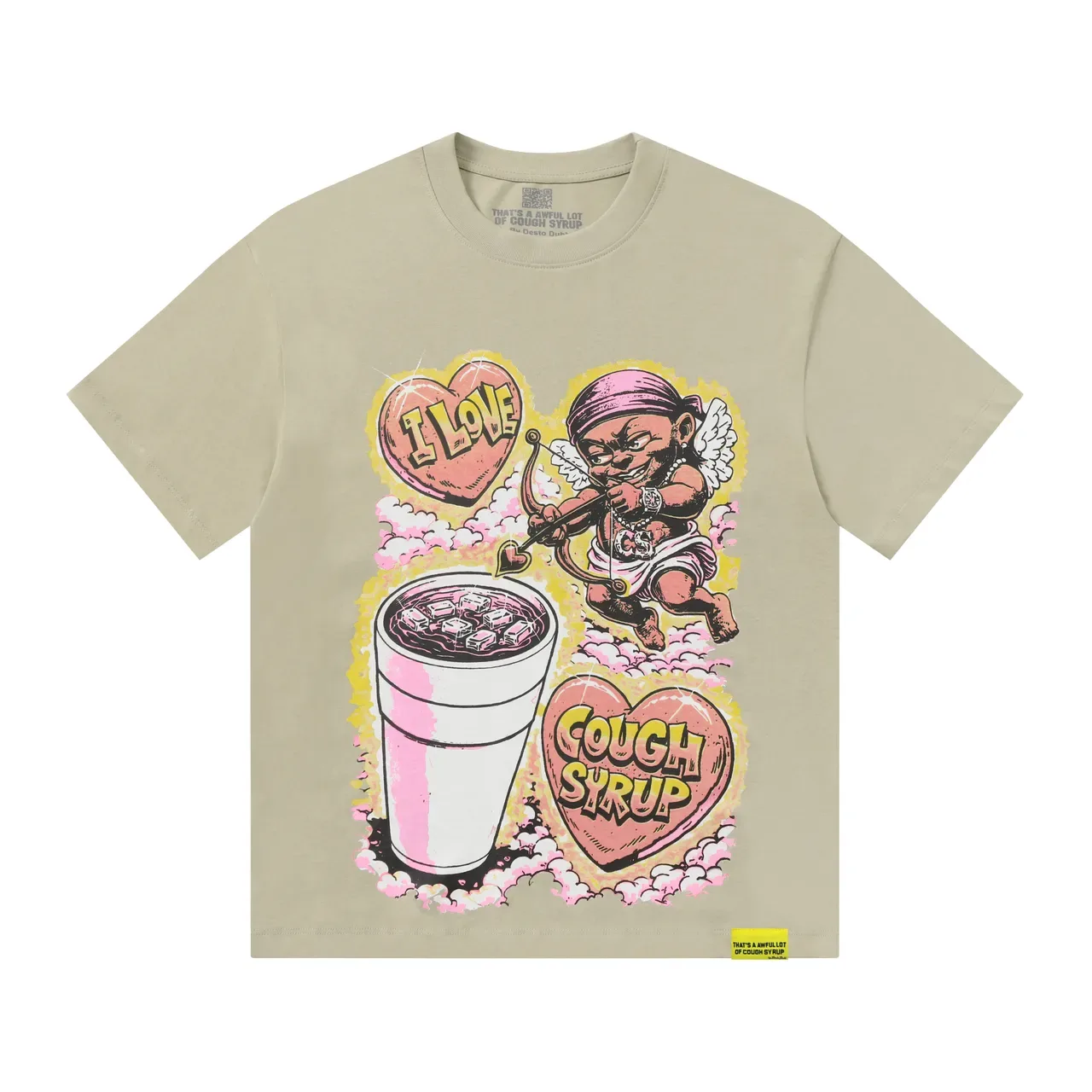 T-shirt beige imprimé graphique col rond manches courtes 2