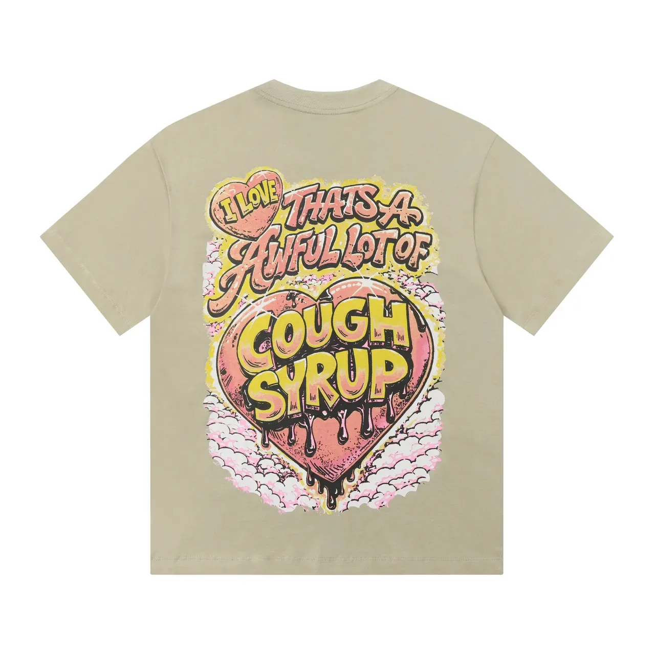 T-shirt beige imprimé graphique col rond manches courtes 3