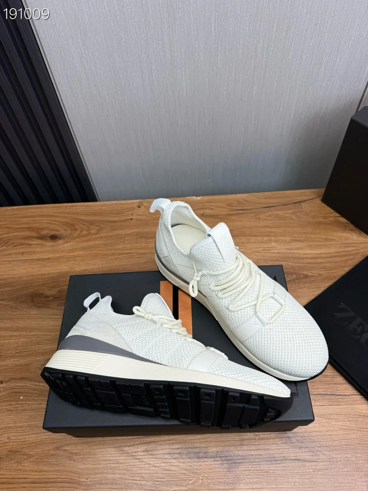 Beige Gray Knit Upper Minimalist Lace-Up Sneakers 6
