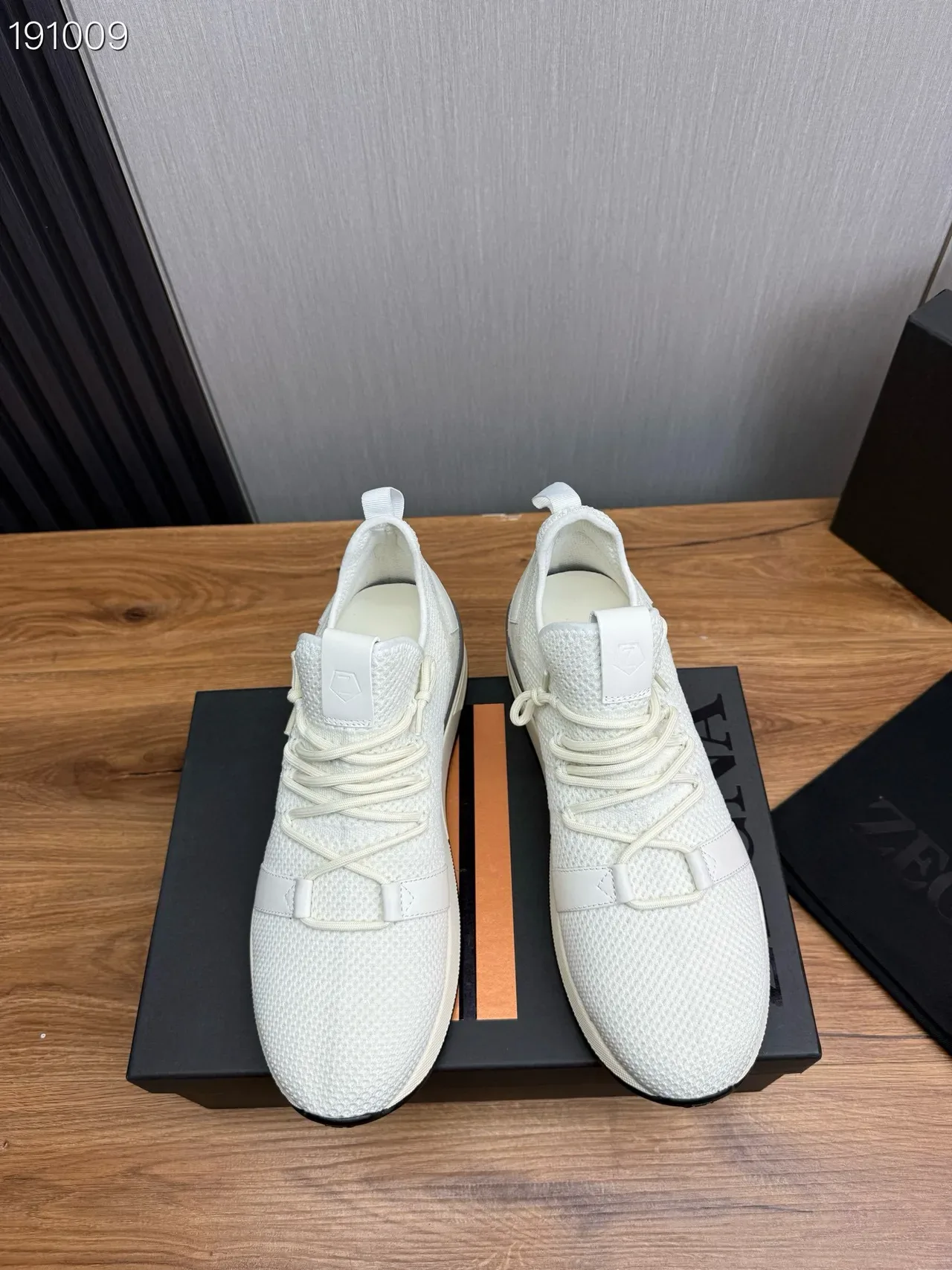 Beige Gray Knit Upper Minimalist Lace-Up Sneakers 8