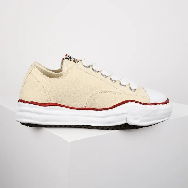 Beige Red Off-White Upper Rubber Toe Cap Canvas Shoes 3