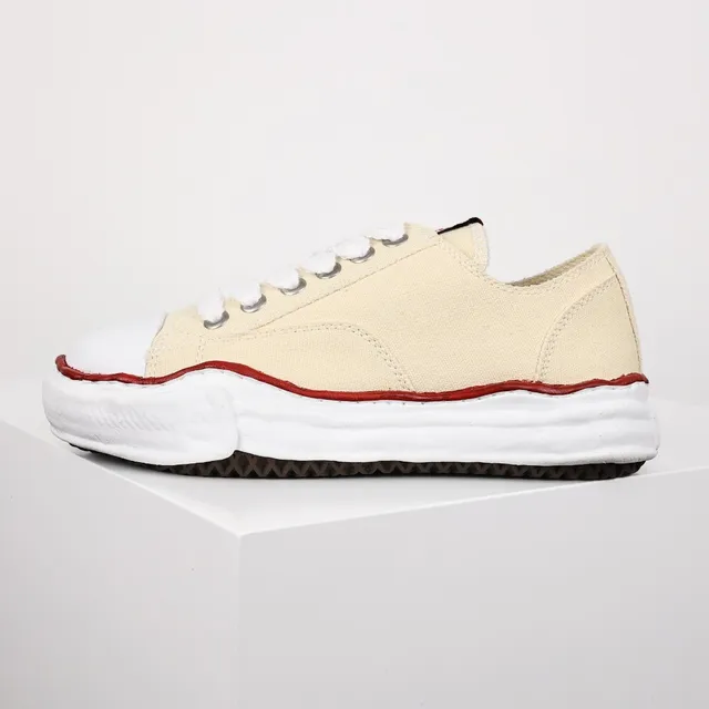 Beige Red Off-White Upper Rubber Toe Cap Canvas Shoes 9