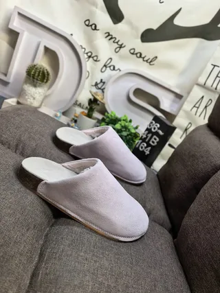 Beige Suede-Like Open-Back Cork-Sole Slippers 9