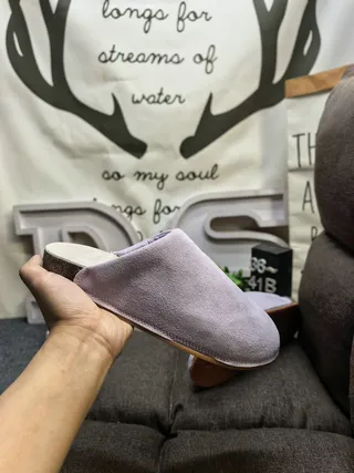 Beige Suede-Like Open-Back Cork-Sole Slippers 15