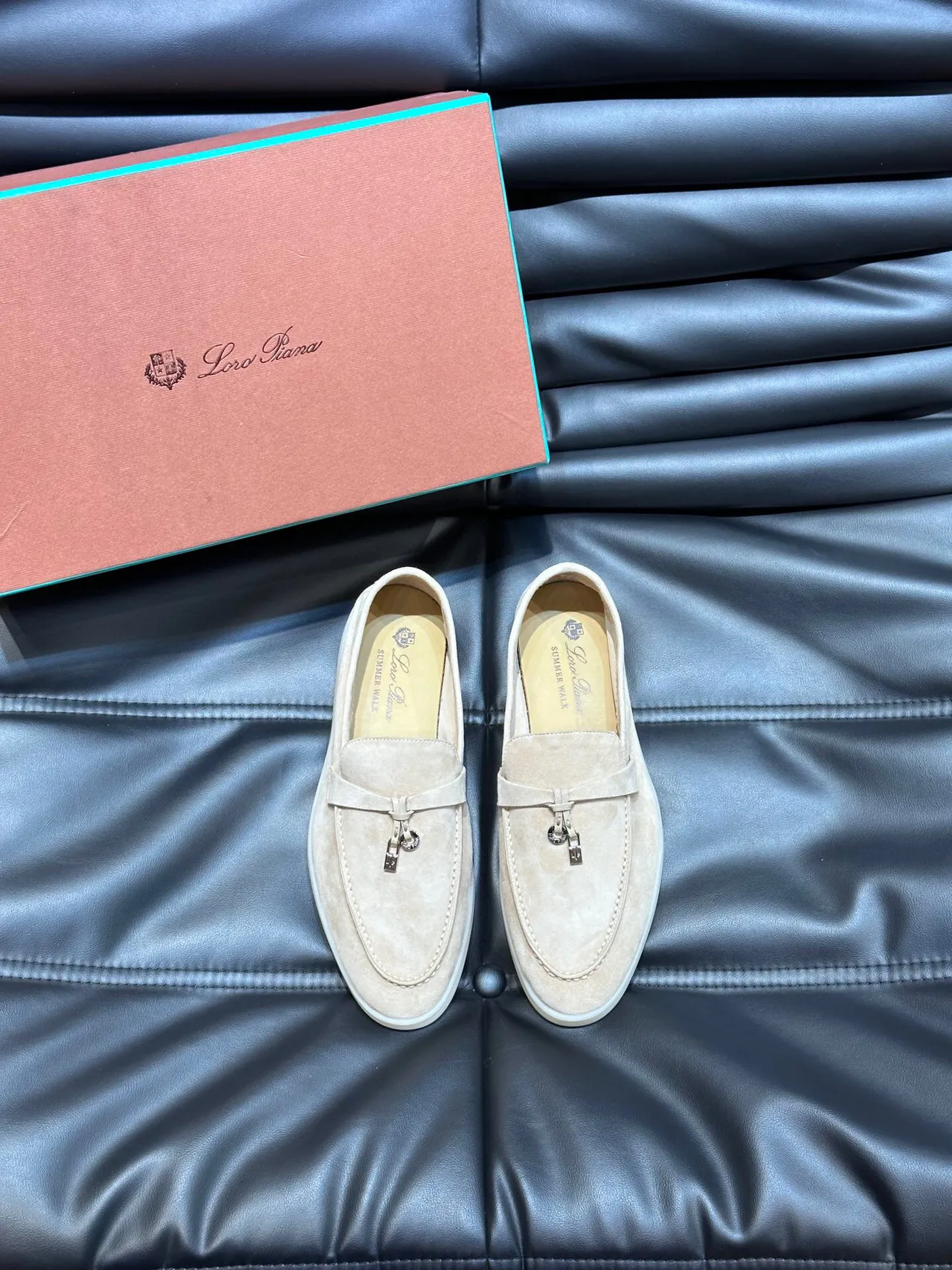 Beige White Suede Upper Slip-On Construction Loafer 2