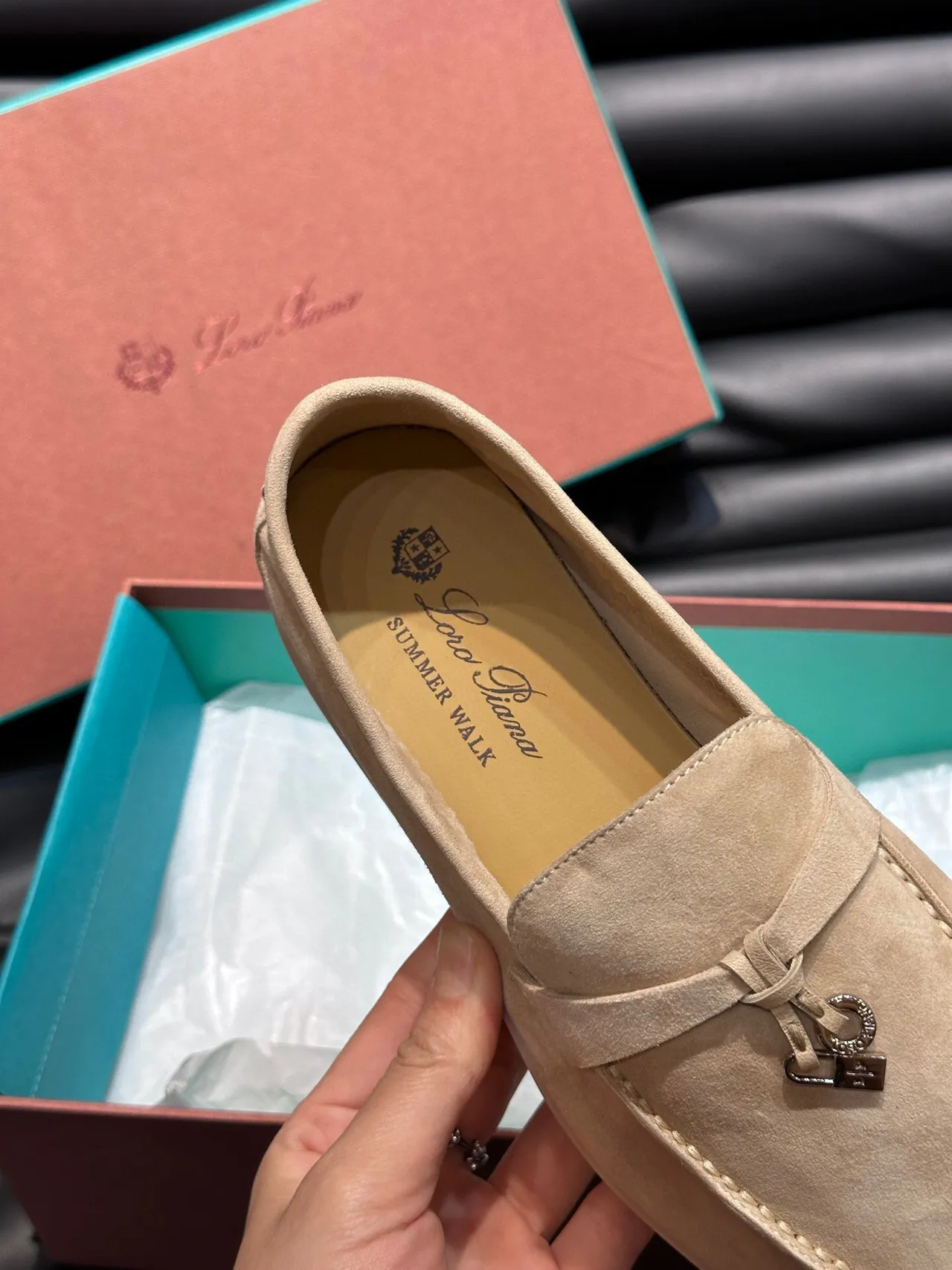 Beige White Suede Upper Slip-On Construction Loafer 8