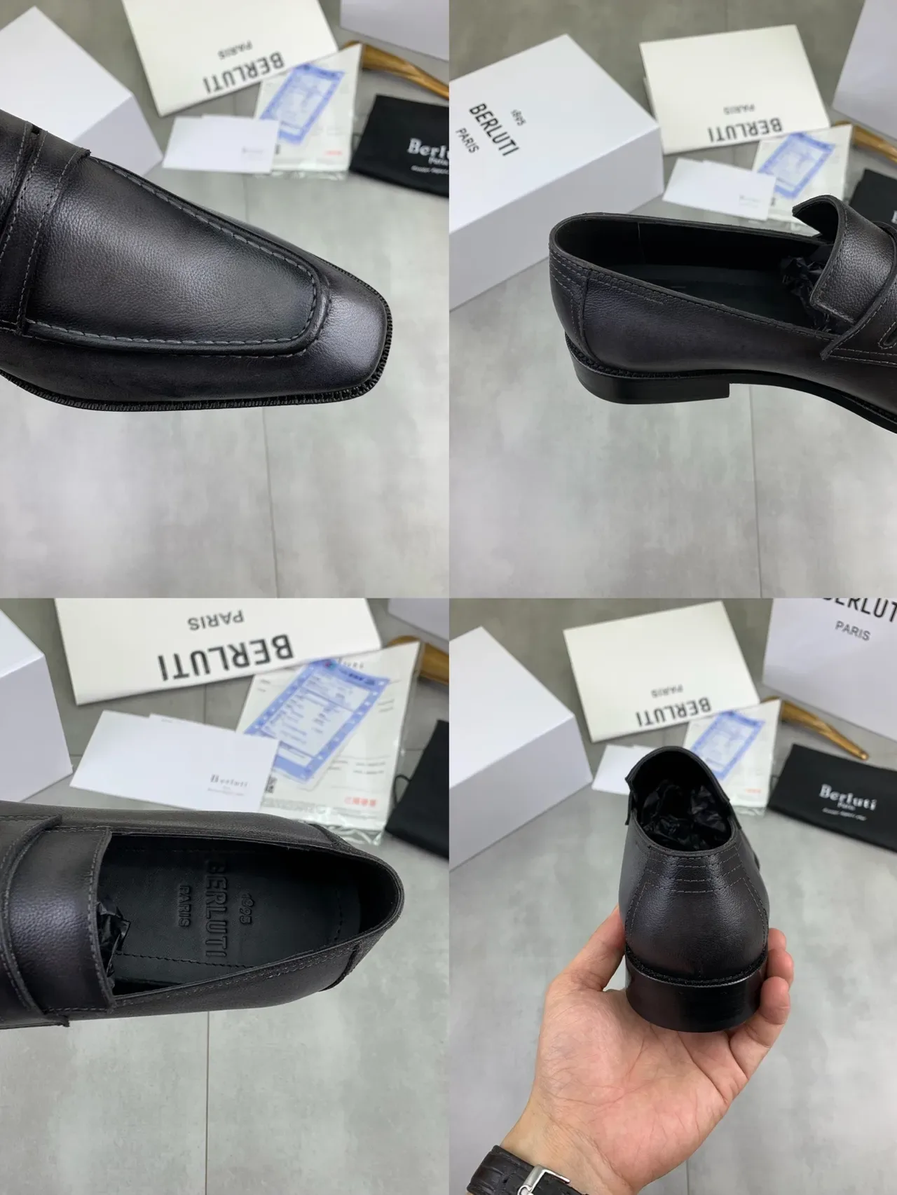 Berluti لافر بيني أصابع مربعة جلد أسود 2