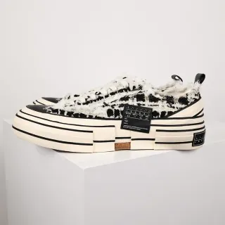 Black and Beige Tweed Slip-On Platform Sneakers