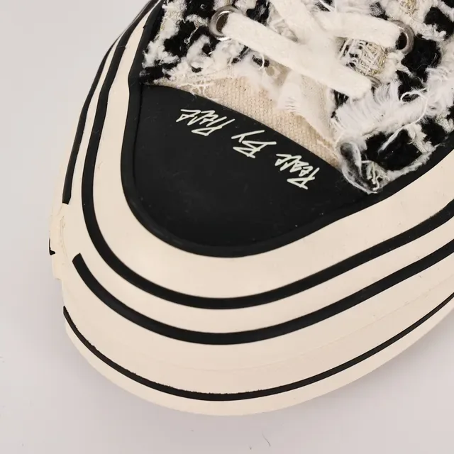 Black and Beige Tweed Slip-On Platform Sneakers 5
