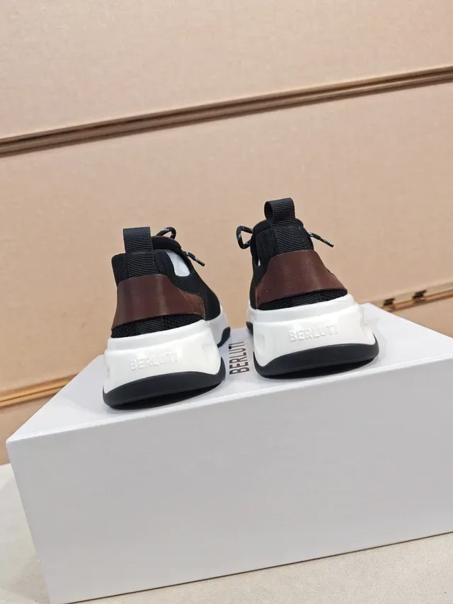Black and Brown Script-Embroidered Knit Sneaker 3