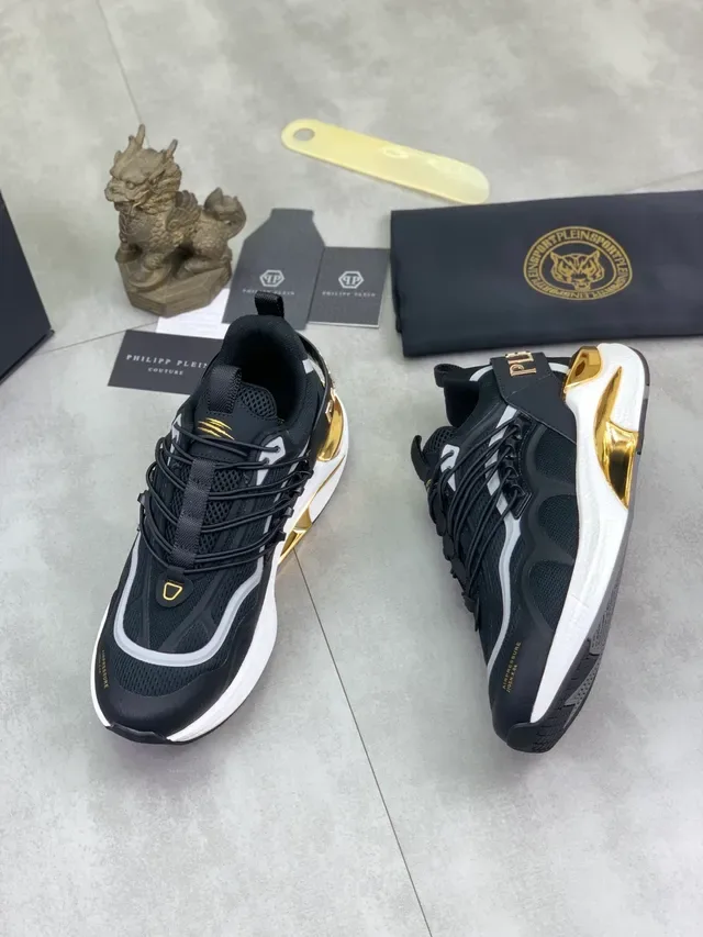 Black and Gold Mesh Upper Sculpted Midsole Lifestyle Sneakers 6